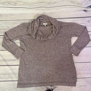 Lucky Brand Off Shoulder Heathered Gray and Mauve/Pink Cowl Neck Sweater XL